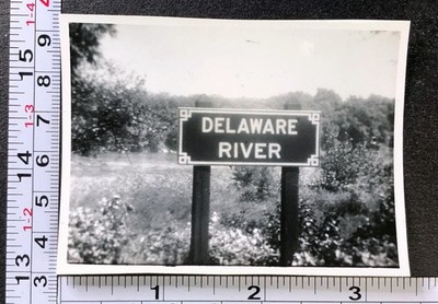 Delaware River Pennsylvania PA River Marker Sign Vintage BW Photo Snapshot