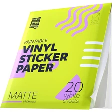 Premium Printable Vinyl Sticker Paper for Inkjet Printer and Laser - 20 White...