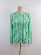 VTG Seafoam Green Womens Cable Knit Cardgan Sweater Granny Pockets S/M Secretary