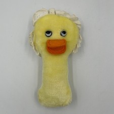 Vintage Eden Baby Yellow White 6" Duck Rattle Plush Stuffed Animal Toy Lovey