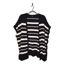 TALBOTS 80 Navy Cream Stripe Side Button Open Sweater Medium / Large