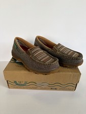 Twisted X Women 6.5 M Shoes ECO TWX Driving Mocs Stripe Leather Slip On Brown