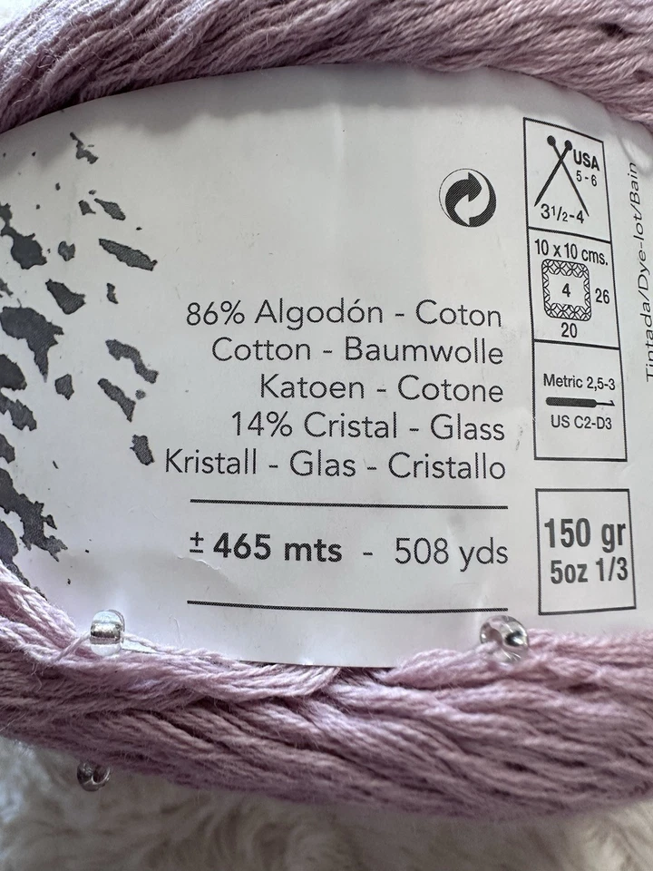 150 gm Ball of Rose Katia SUNSET Cotton Yarn Strung with Glass Beads - Image 4 of 4
