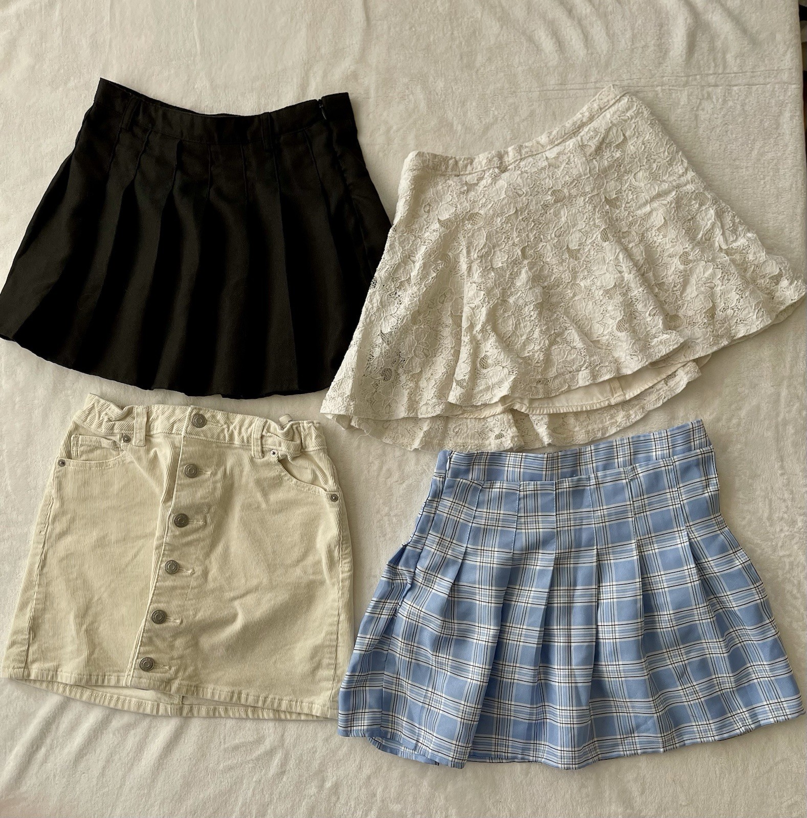 Girls Skirt Lot of 4 Size 10/12 Abercrombie Lace Cat & Jack Corduroy F21 + Plaid