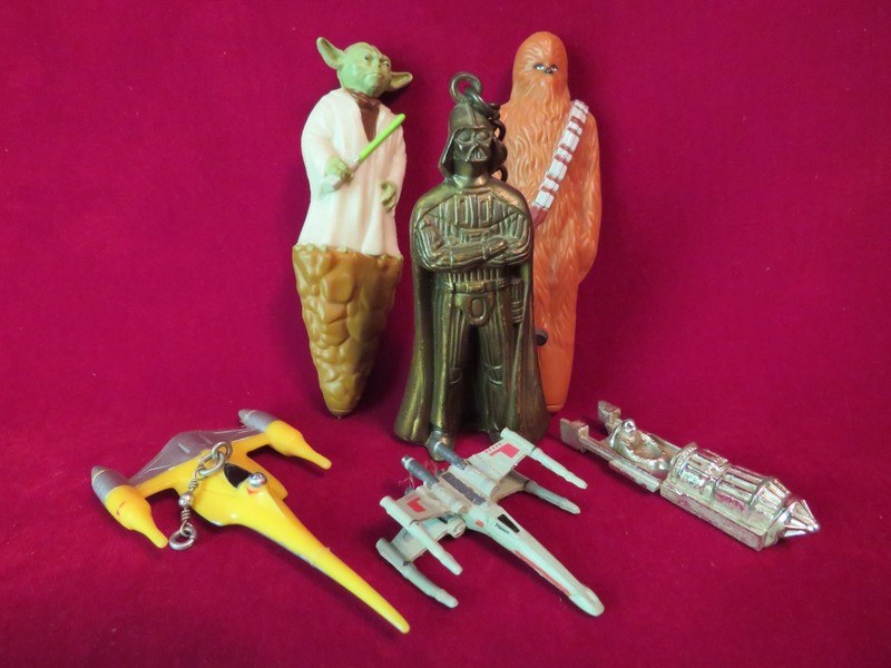 Vintage Star Wars Yoda & Chewbacca Pens, Asst Spaceships, Darth Vader Key Chain
