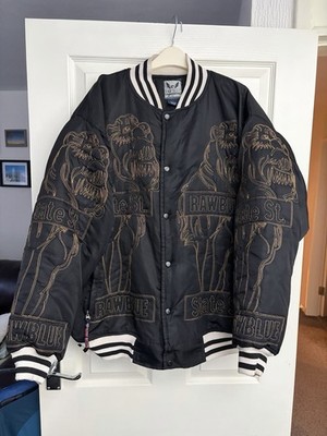 Raw Blue Vintage Varsity Bomber Jacket Embroidered Y2K 90s Lion Dragon Large L