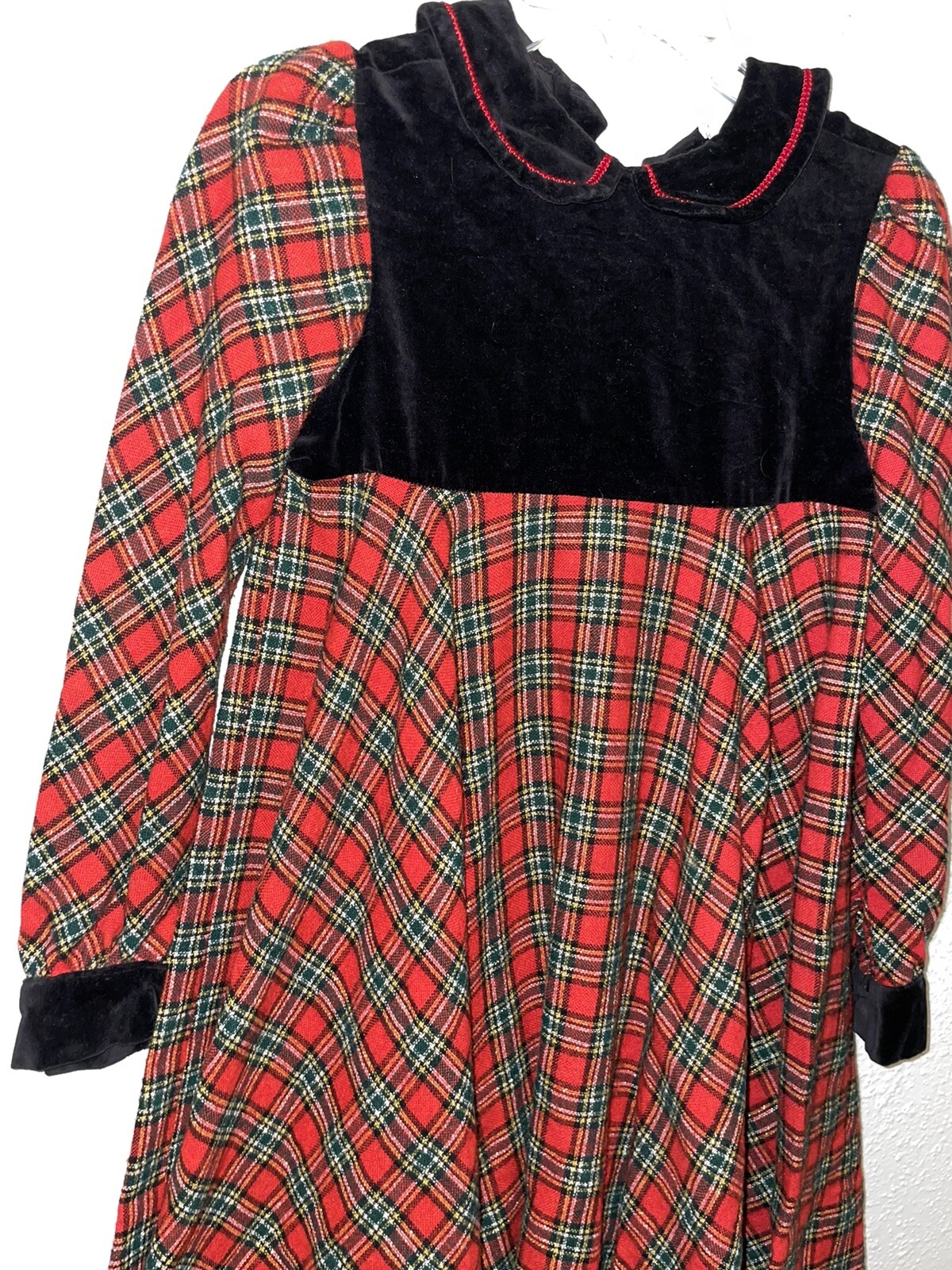 Abito a quadri in tartan natalizio per bambina vintage YSL Saint Laurent polso scritto. Difettoso