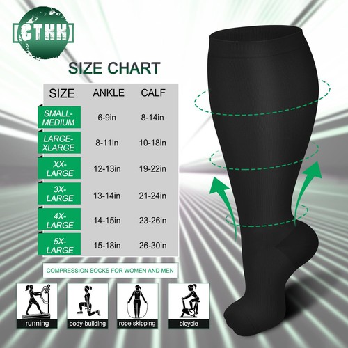 3 Pack Wide Calf Compression Socks for Women & Men, Plus Size Knee High Stock... - Picture 2 of 6
