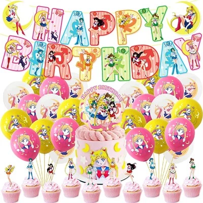 GENERIC Anime Sailor Moon Happy Birthday Banner Cake Top Balloon Birthday Party Decors