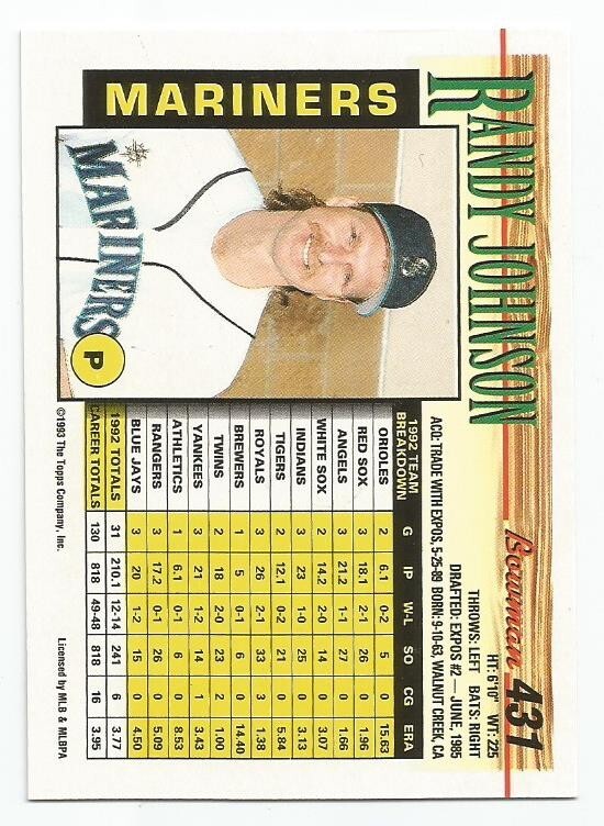 RANDY JOHNSON 1993 BOWMAN CARD MINT CONDITION | eBay
