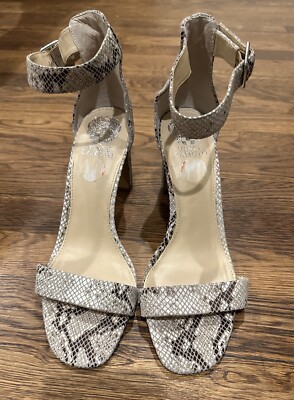 Vince Camuto Bendiva Snakeskin Leather Heel Sandals with Ankle Strap Size 