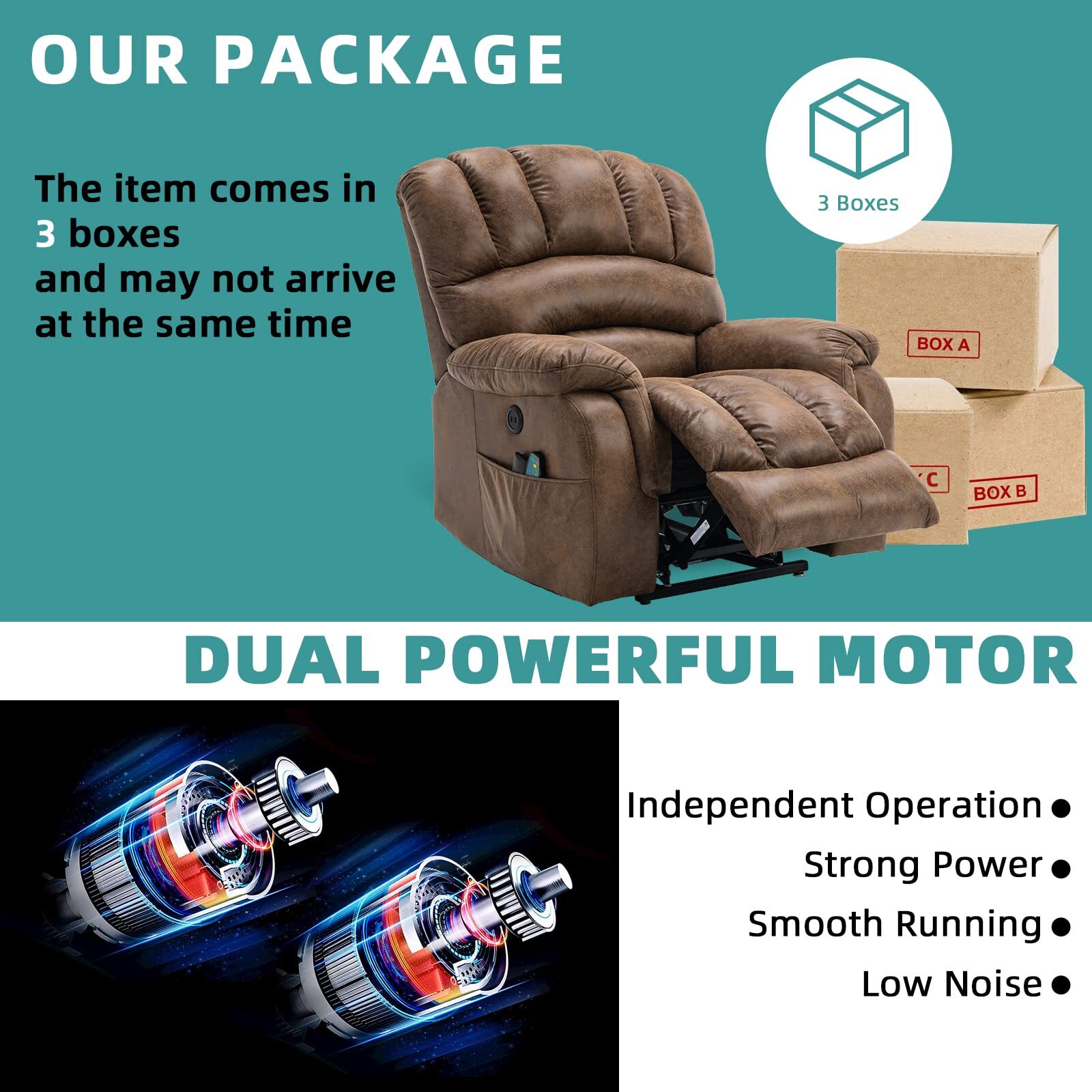 Large Dual OKIN Motor Lay Flat Sleeper Lift Electric Recliner w/Heat ...