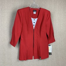 Jenny By Sears Womens Blazer 10 Red Zip V Neck Vintage Long Sleeve 80s 90s
