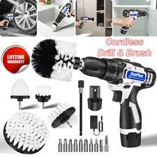 Drill Brush Power Scrubber Kit Cleaning Brush 3 Pack w/ 16.8V Cordless Drill