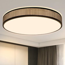 LED Deckenleuchte Rund 30CM Warmweiß mit Stoffschirm für Wohnzimmer Schlafzimmer