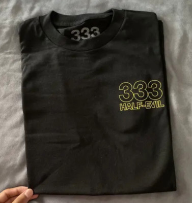 333 Half Evil Mens Black Long Beach Graphic T Shirt - Size M