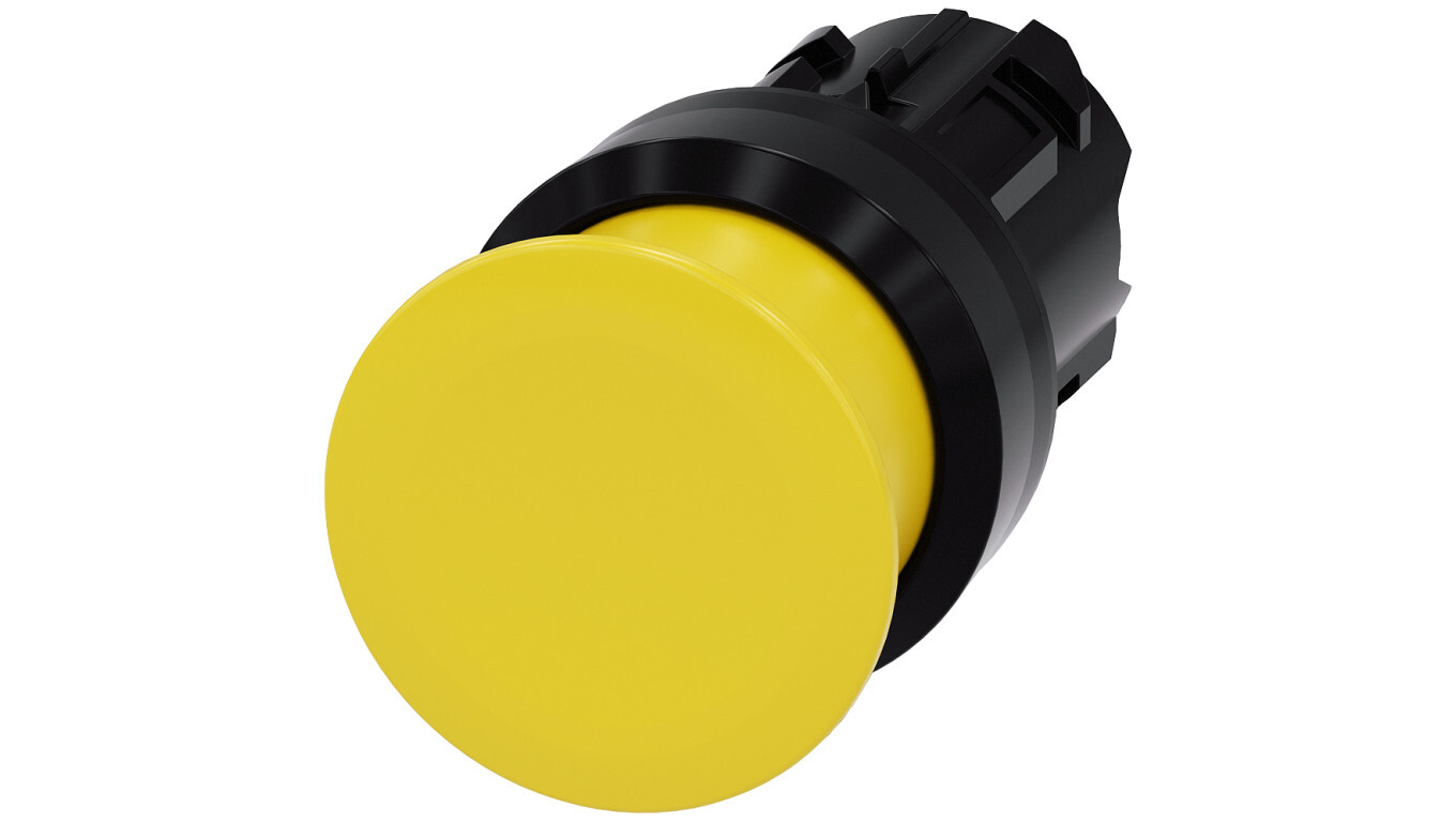Mushroom pushbutton 22mm round plastic yellow 30mm spring return 3SU1000- /T2UK
