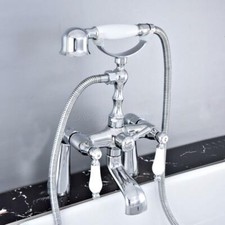 Deck Mount Chrome Clawfoot Bathroom Tub Faucet W/ Hand Shower Sprayer Mixer Tap