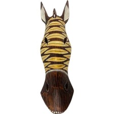 ZEBRA AFRICAN INDONESIA MASK FIGURE HAND PAINT CARVED ART HOOK WOOD WALL HANGING