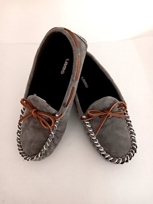 LAMO Gray Leather Sheepskin Moc Toe Bow Comfort Slipper Shoe Women's US 5 EU 36