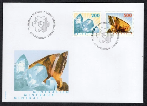 GEOLOGY MINERALS QUARTZ CRYSTAL TITANITE 2002 SWITZERLAND FDC