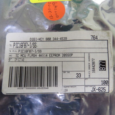 MICROCHIP  PIC16F87-I/SS Qty of 49 per Lot IC MCU FLASH 4KX14 EEPROM 20SSOP