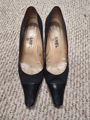 Chanel Vintage Black Square Toe CC Heels Size 38¹/² | eBay