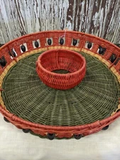 Vintage Watermelon Chip & Dip Serving Tray Beads For Details Sturdy Weave wire