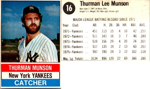 Thurman Munson [Hand Cut] #16 card from 1976 Hostess