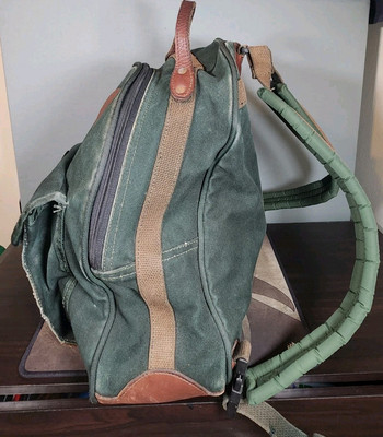 Sac Canne à Pêche à La Mouche Vintage Orvis Battenkill - Toile Et Cuir Vert/marron - Taille 38 - Rare, Occasion