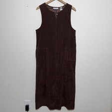 VTG 90s Women Faux Suede Jumper Dress Medium Chocolate Brown Chore Western Boho