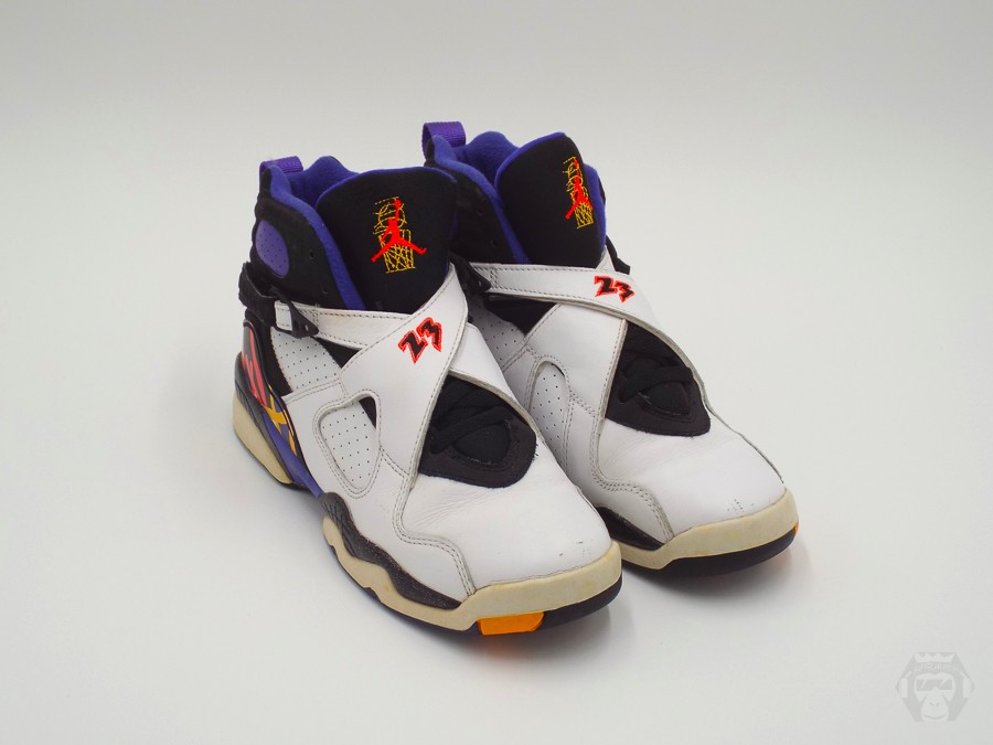 Nike Air Jordan 8 Retro Three-Peat  High Top Sneakers White Black Purple size 7Y