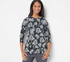 LOGO Lounge by Lori Goldstein Floral Print French Terry Top Black 3X A500530