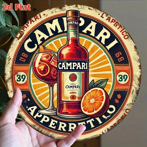 Vintage "Campari" Italian Ad Tin Metal Signs Home Décor 8x8 Round Flat Aluminum