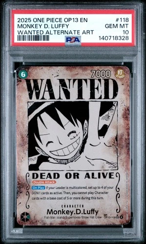 2025 ONE PIECE OP13-CARRYING ON HIS WILL #118 MONKEY D. LUFFY PSA 10