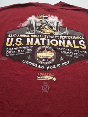NHRA Drag Racing T Shirt Mens Large US Nationals 2016 Lucas Oil Raceway Maroon