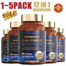 1-5x Magnesium 12 in 1 Complex 700mg - Glycinate Citrate Malate Taurate 120 Caps
