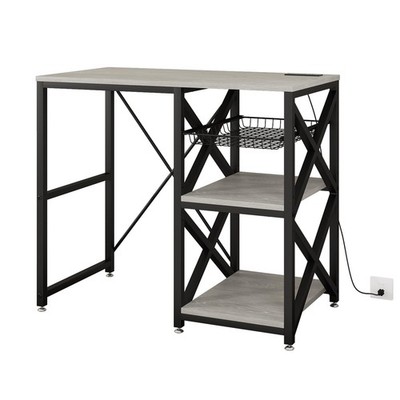 Kitchen Bakers Rack with Power Outlet,Mini Fridge Cabinet with Mesh Basket, M...