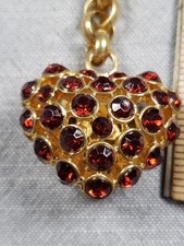 Red Rhinestone Goldtone Heart Keychain Souvenir Key chain C55