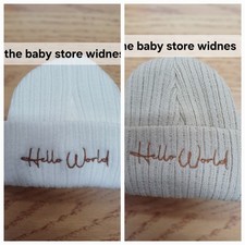 babys Unisex Knitted Beanie Hats Embroidered With Hello World Newborn