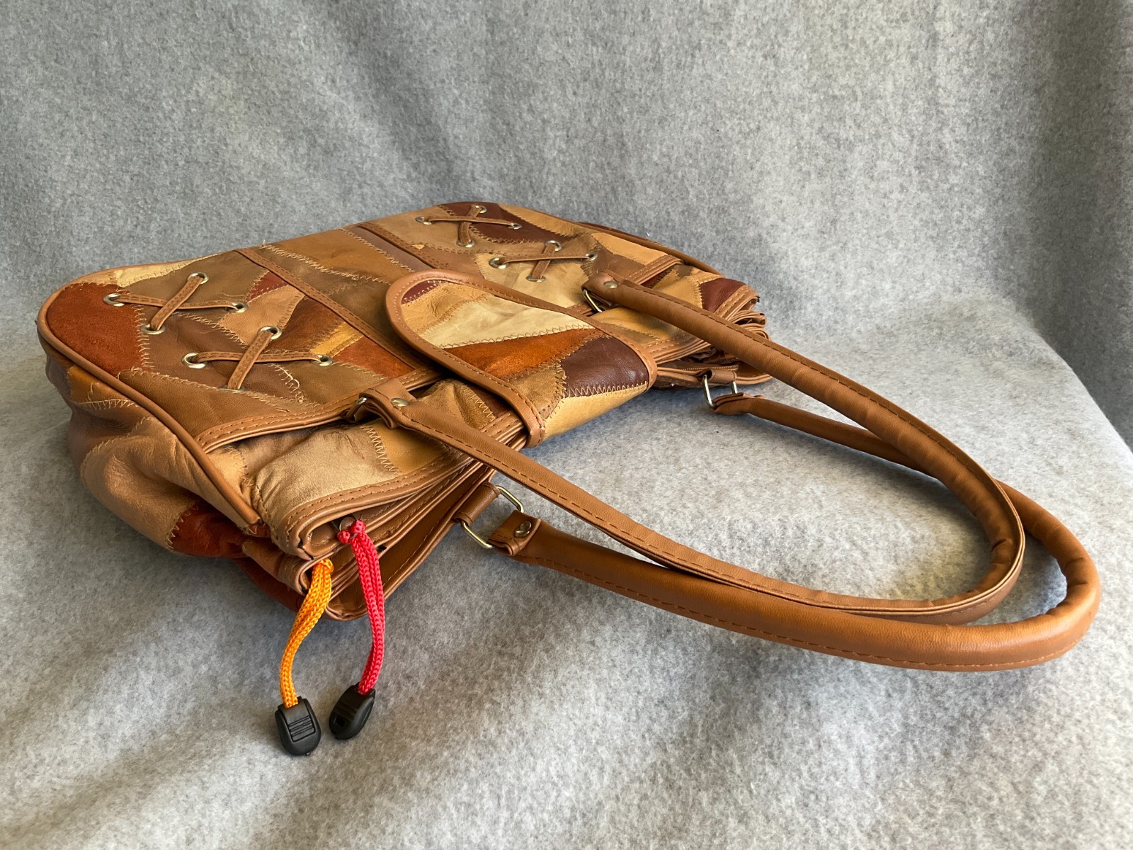 Brown Top Handle Soft Leather Patchwork Handbag M… - image 4