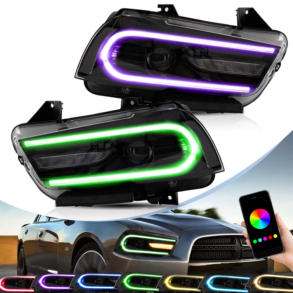 2*VLAND RGB LED DRL Front Headlights For 2011-2014 Dodge Charger D2H Xenon Bulbs - Image 4 of 4