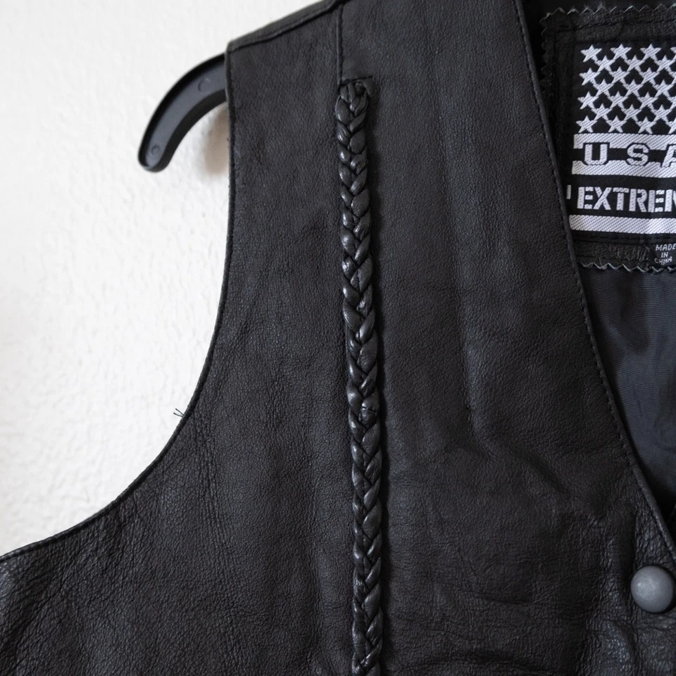 USA Extreme Biker Braided Leather Vest - Image 2 of 4