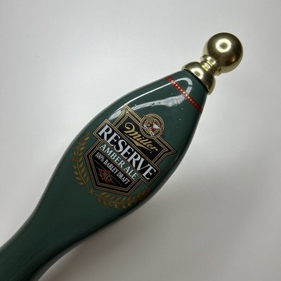 Miller RESERVE AMBER ALE BEER Flat Tap Handle Green Porcelain Wisconsin Brewery