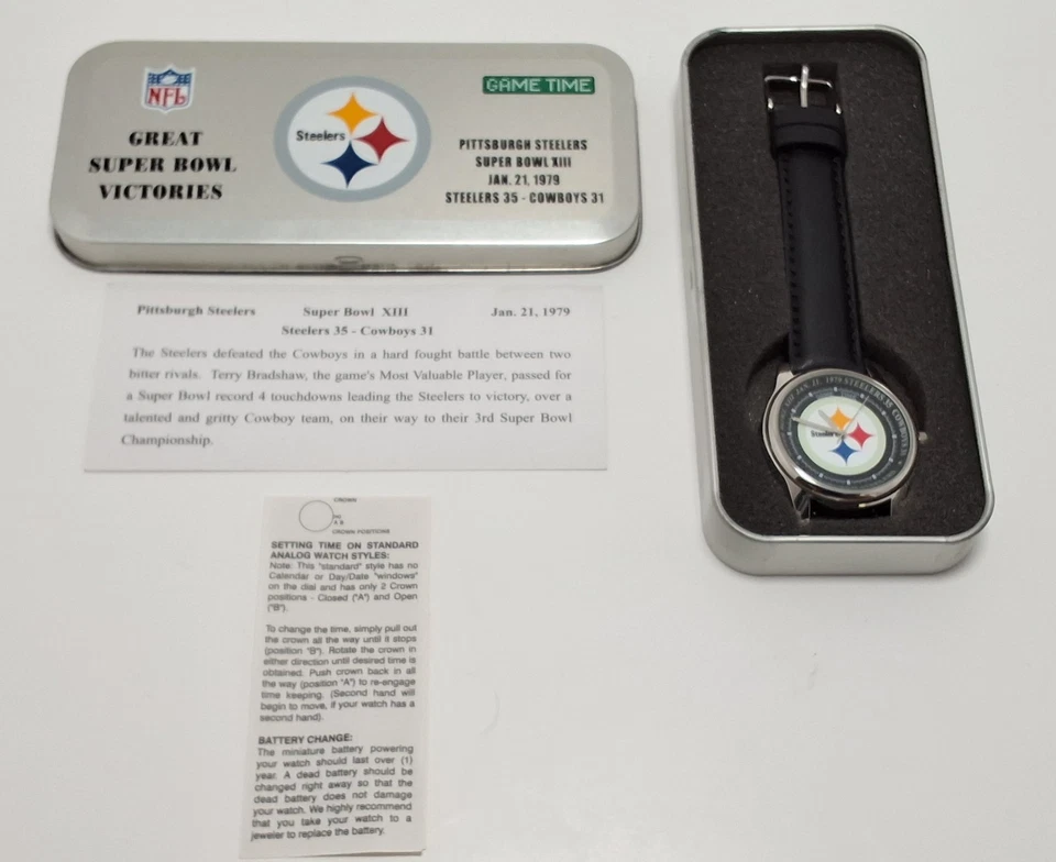 Bonito Reloj NFL Pittsburgh Steelers Superbowl Victorias Super Bowl XL Tiempo de Juego Foto 3 de 4