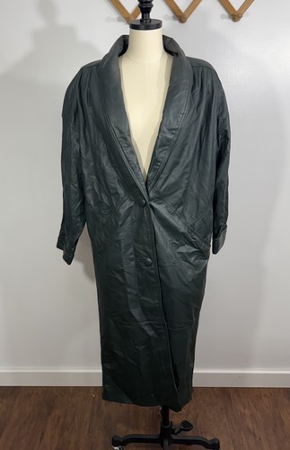 Vintage Leather Jacket Green Trench 1980s Small - Bild 2 von 12