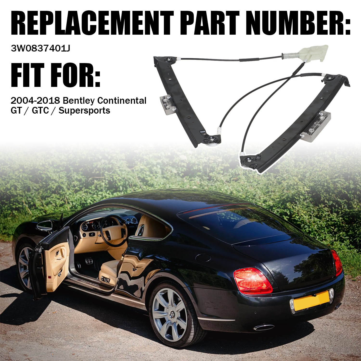 Front Left Window Regulator for 04-2018  Bentley Continental GT 3W0837401M