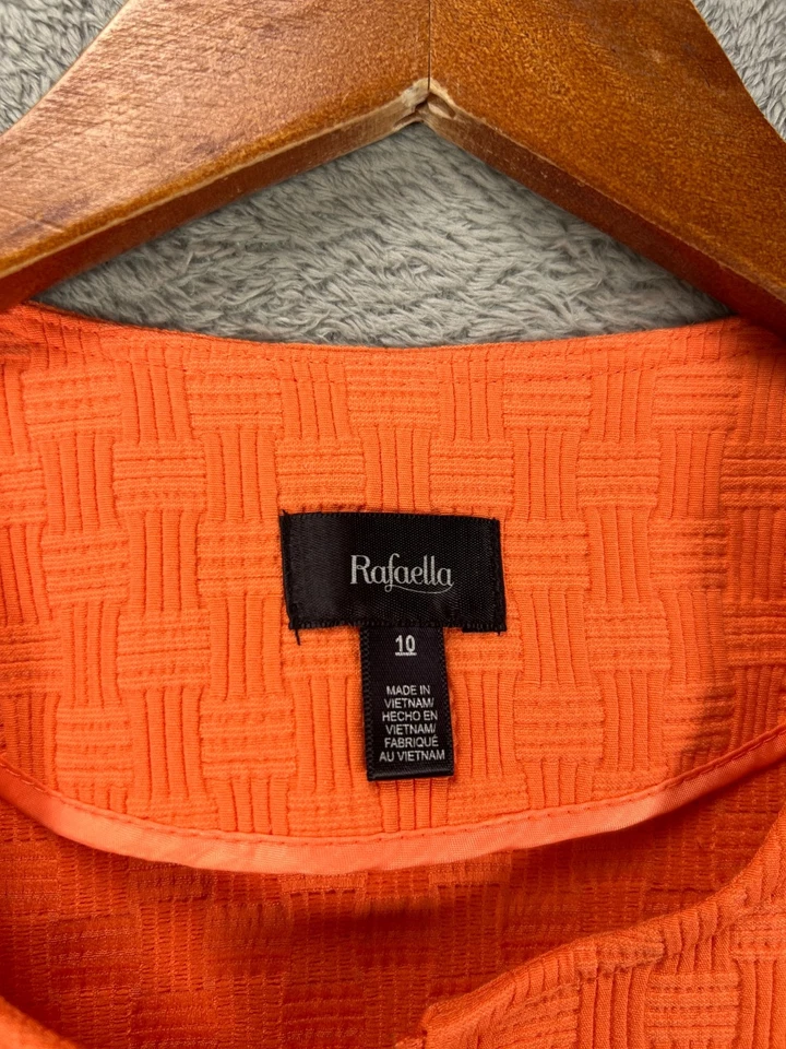 RAFAELLA Womens Size 10 Orange Blazer Jackets Basket Weave Textured Full Zip - Image 4 of 4
