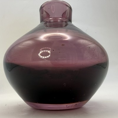 Purple Art Glass Vase Hand Blown Made Poland Small Amethyst Tear Drop Thick Rim