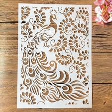 TIAMECH A4 Reusable Feather Leaves Peacock Stencil 8.3 x 11.7 inches, White